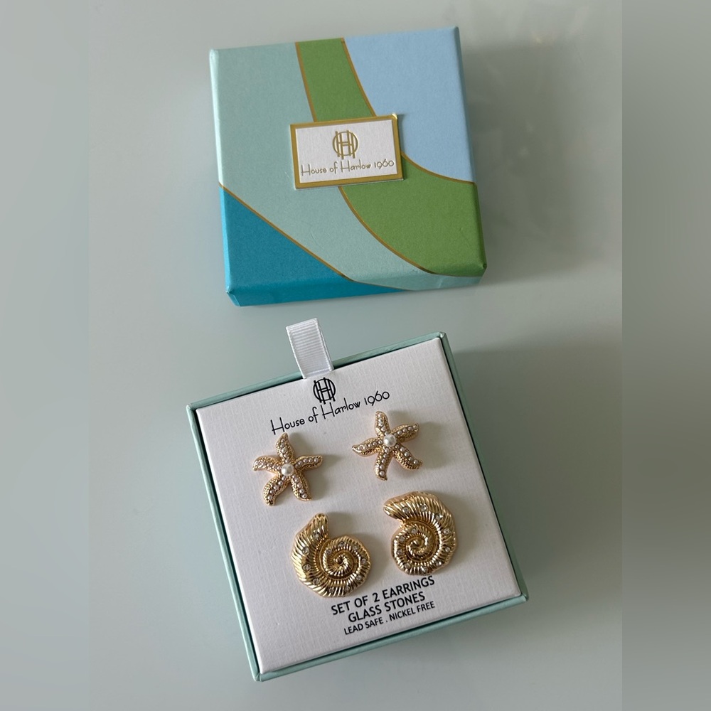 Viral House of Harlow 1960 Gold Starfish and Spiral Shell Earrings set